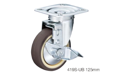 ハンマーキャスター 重荷重 419S (φ100～200)(プレート式・自在・ストッパー付)(三価クロメート)